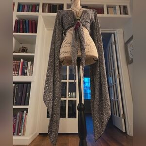 "Lace Up" Back Crop Top With Huge Bell Sleeves And Tie Front